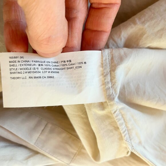 Theory Size M Classic Straight Shirt Cotton Beige Button-Up Long Sleeve - Picture 13 of 15